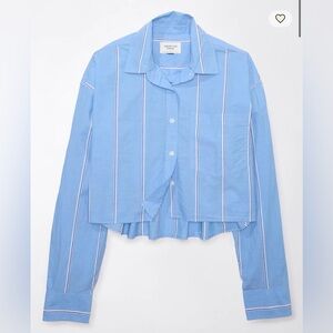 American Eagle Cropped Perfect Button-Up Shirt (Size S) 100% Cotton